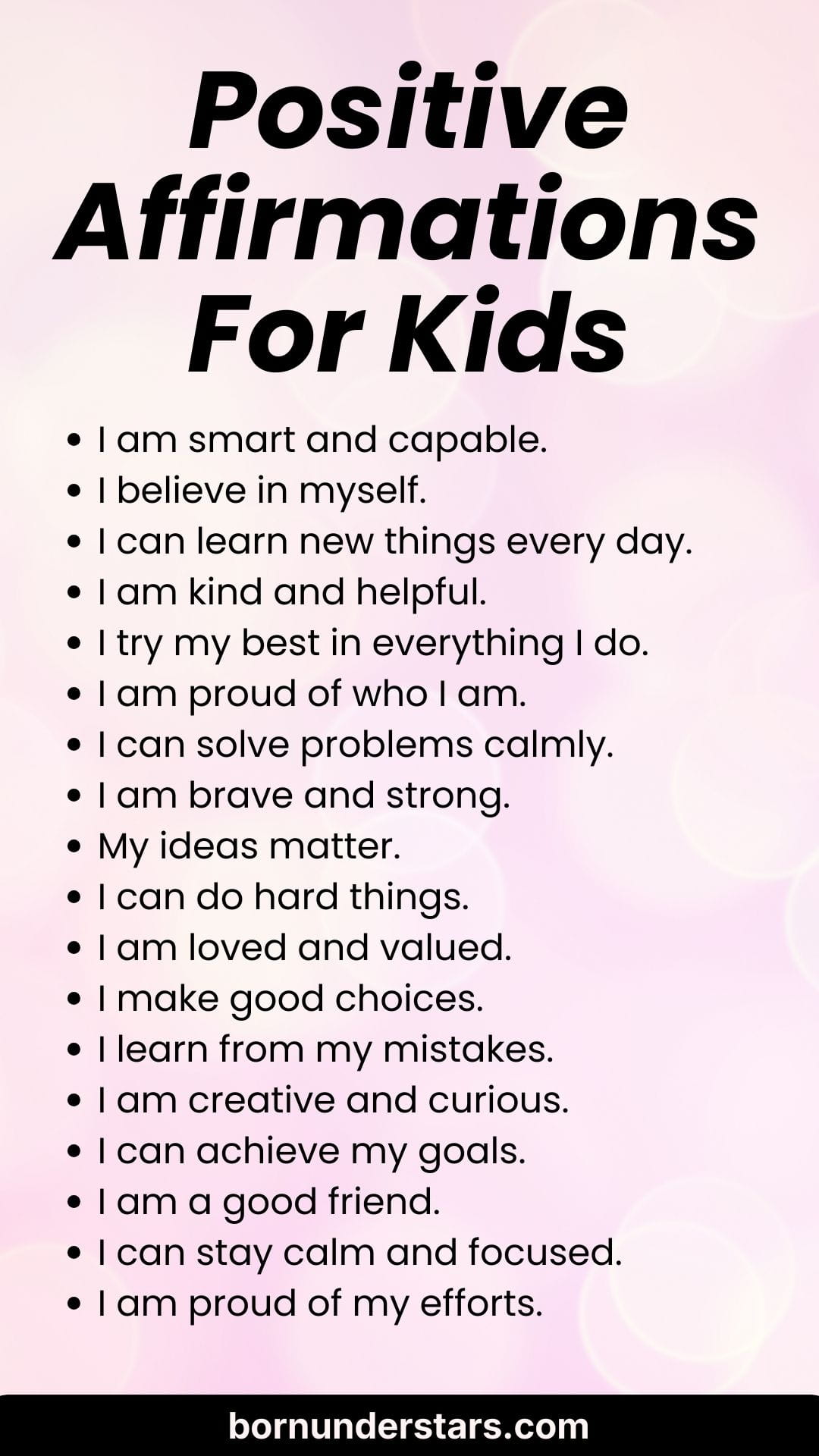 250+ Positive Affirmations For Kids to Build Self-Esteem - Born Under Stars